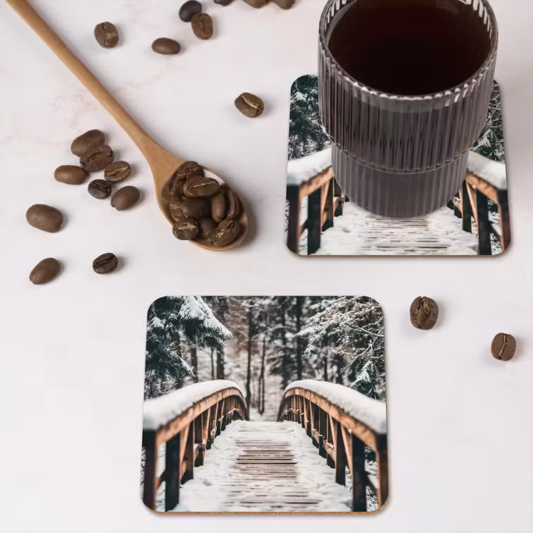 Onderzetter - Brug - Winterlandschap - Bos - Natuur - Sneeuw — 4