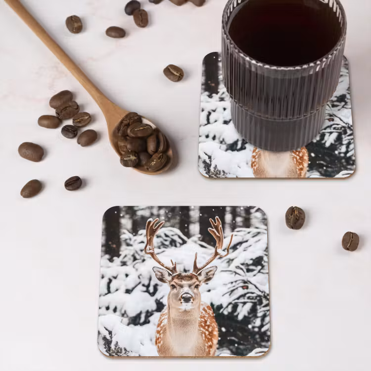 Onderzetter - Hert - Sneeuw - Winter - Bos - Dieren — 4