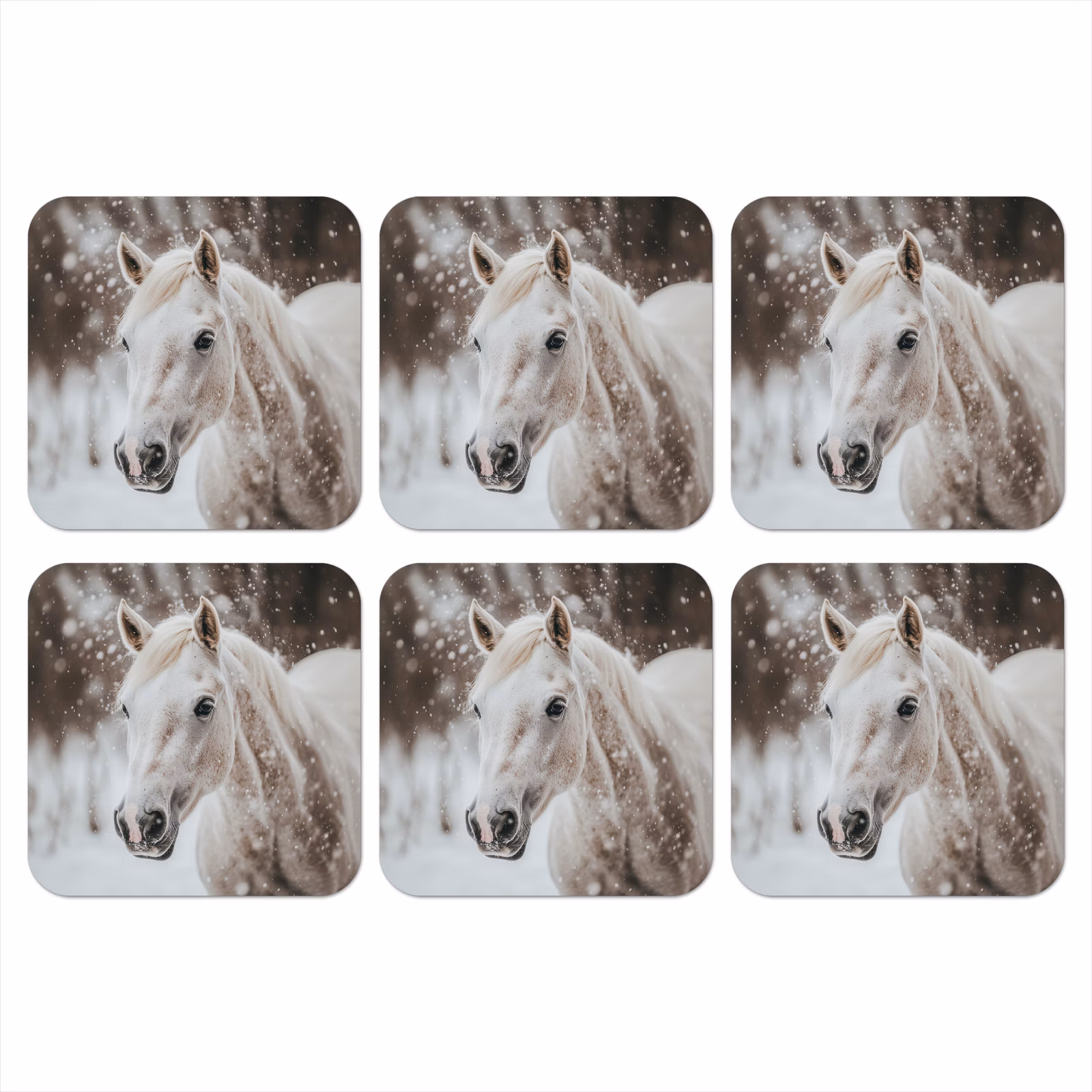 Onderzetter - Paard - Wit - Winter - Natuur - Sneeuw - Dieren — 1