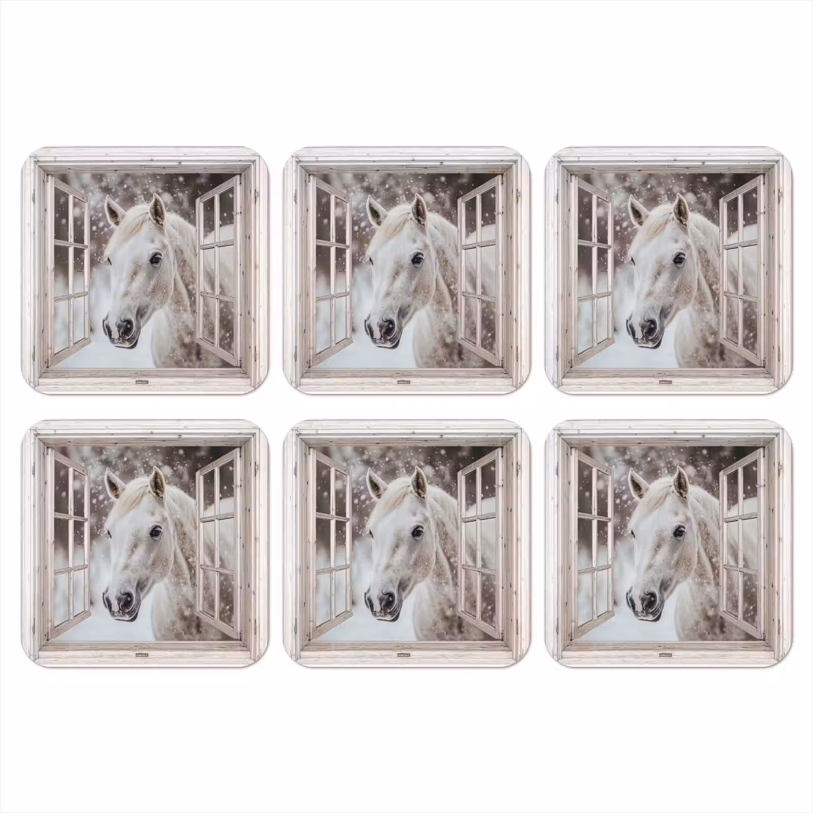 Onderzetter - Paard - Wit - Winter - Sneeuw - Doorkijk - Dieren — 1