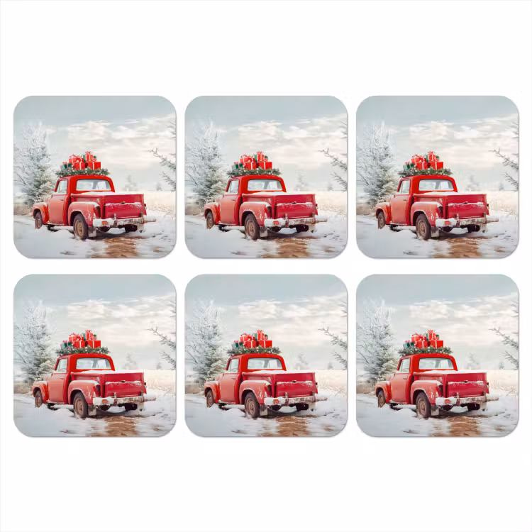 Onderzetter - Auto - Rood - Cadeaus - Winter - Sneeuw - Kerst — 1