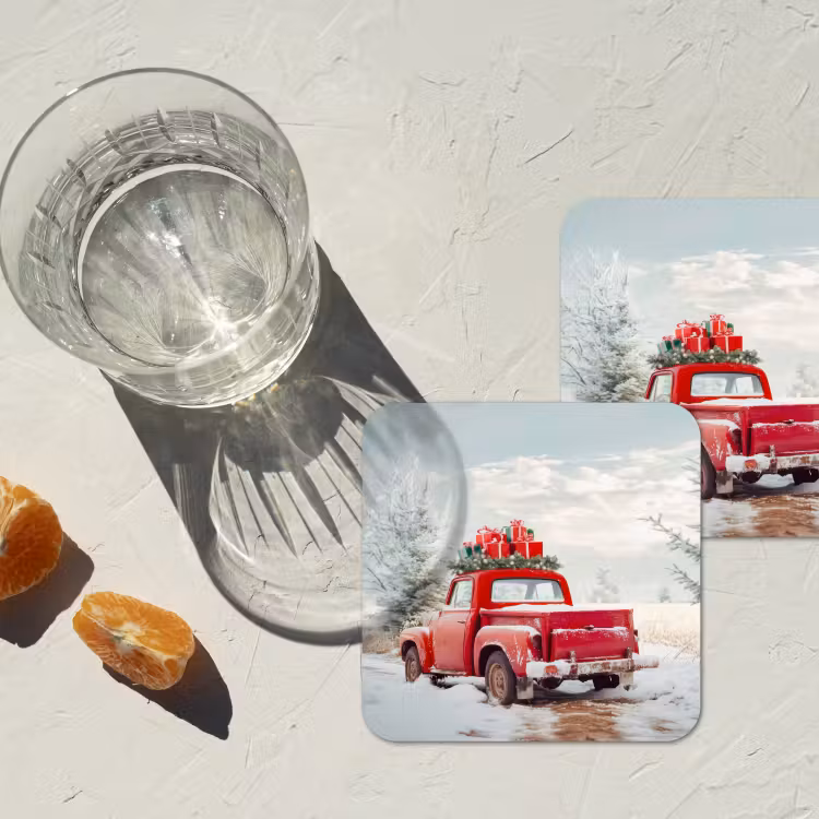 Onderzetter - Auto - Rood - Cadeaus - Winter - Sneeuw - Kerst — 2