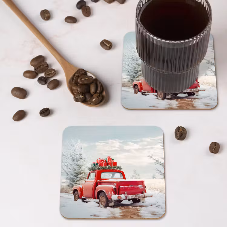 Onderzetter - Auto - Rood - Cadeaus - Winter - Sneeuw - Kerst — 4