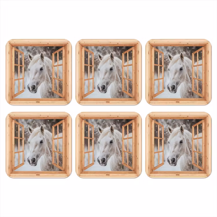 Onderzetter - Doorkijk - Paard - Wit - Winter - Sneeuw - Dieren — 1