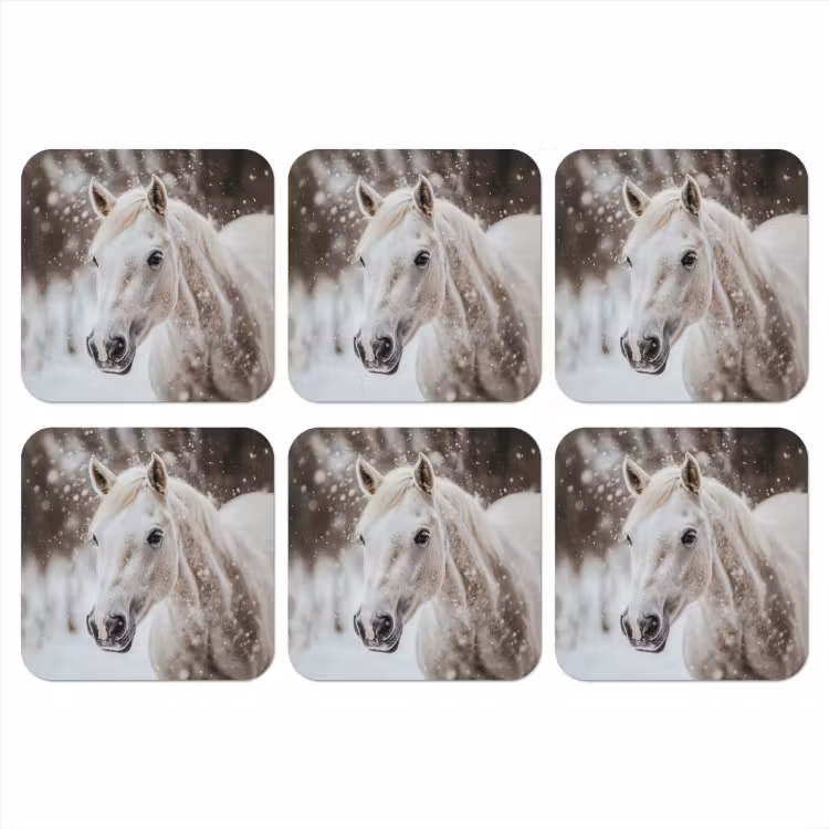 Onderzetter - Paard - Wit - Winter - Natuur - Sneeuw - Dieren — 1
