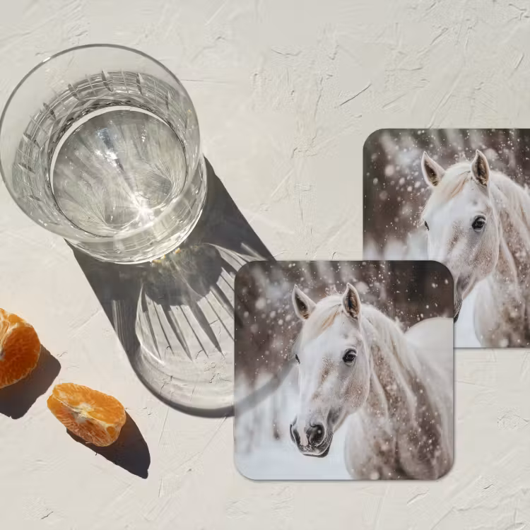 Onderzetter - Paard - Wit - Winter - Natuur - Sneeuw - Dieren — 2