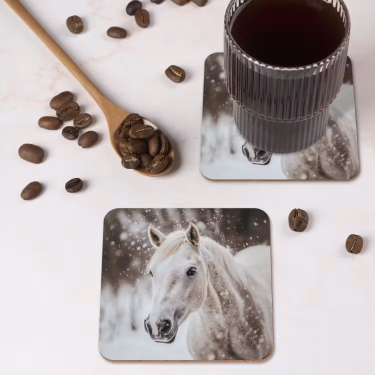 Onderzetter - Paard - Wit - Winter - Natuur - Sneeuw - Dieren — 4