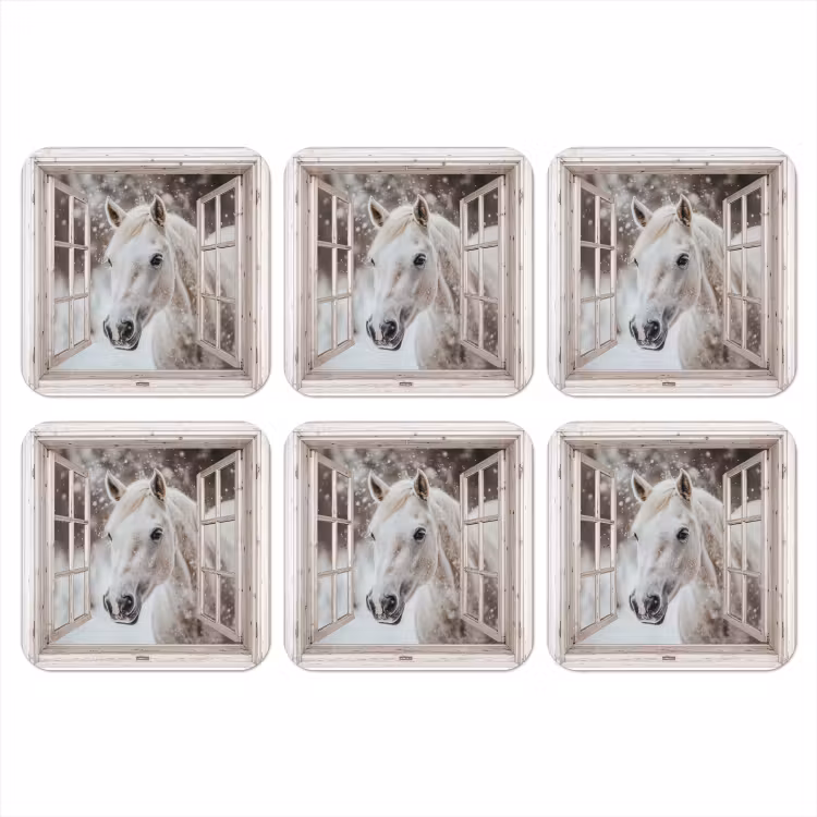 Onderzetter - Paard - Wit - Winter - Sneeuw - Doorkijk - Dieren — 1