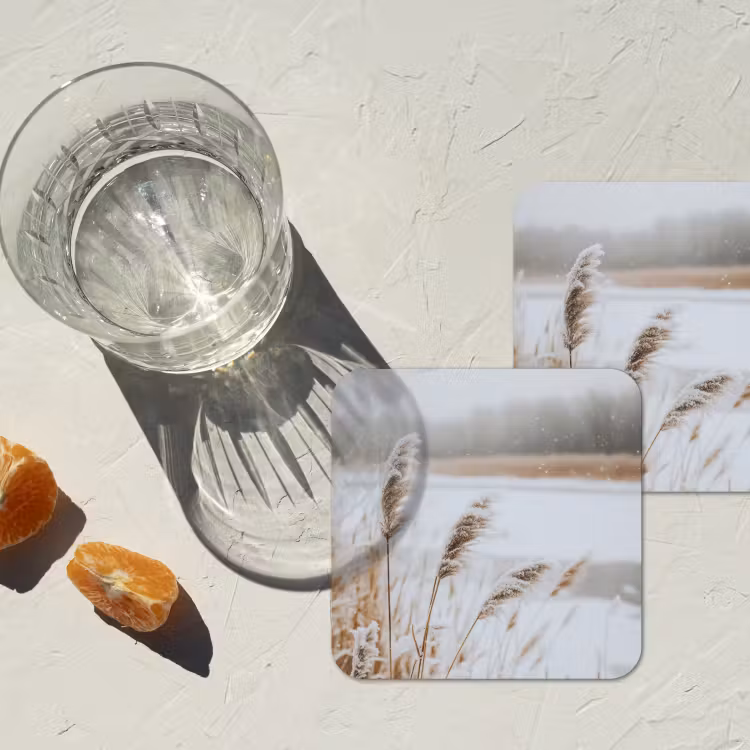 Onderzetter - Riet - Meer - Winter - Natuur - Sneeuw - Beige — 2