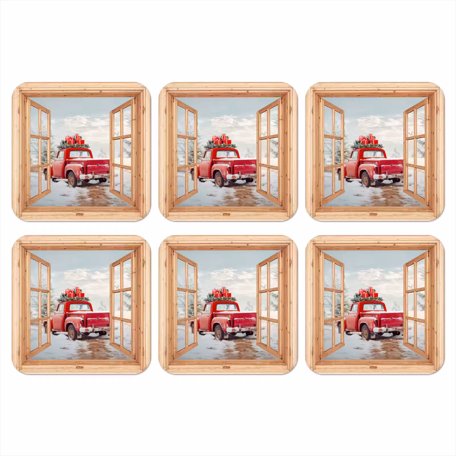 Onderzetter - Doorkijk - Auto - Kerst - Cadeaus - Winter - Landschap — 1