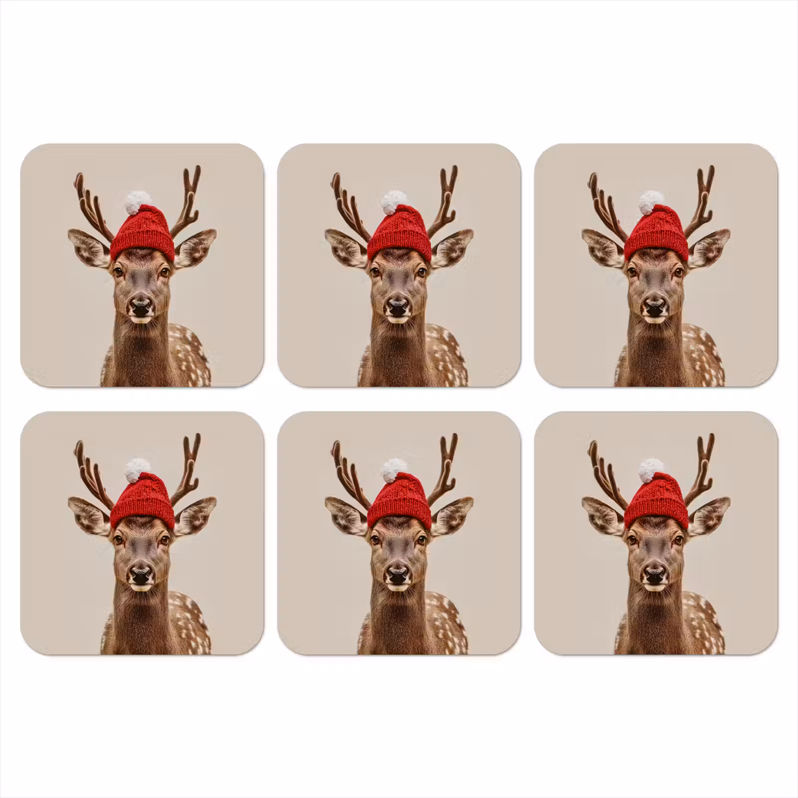Onderzetter - Hert - Kerst - Muts - Dieren - Winter - Grappig — 1