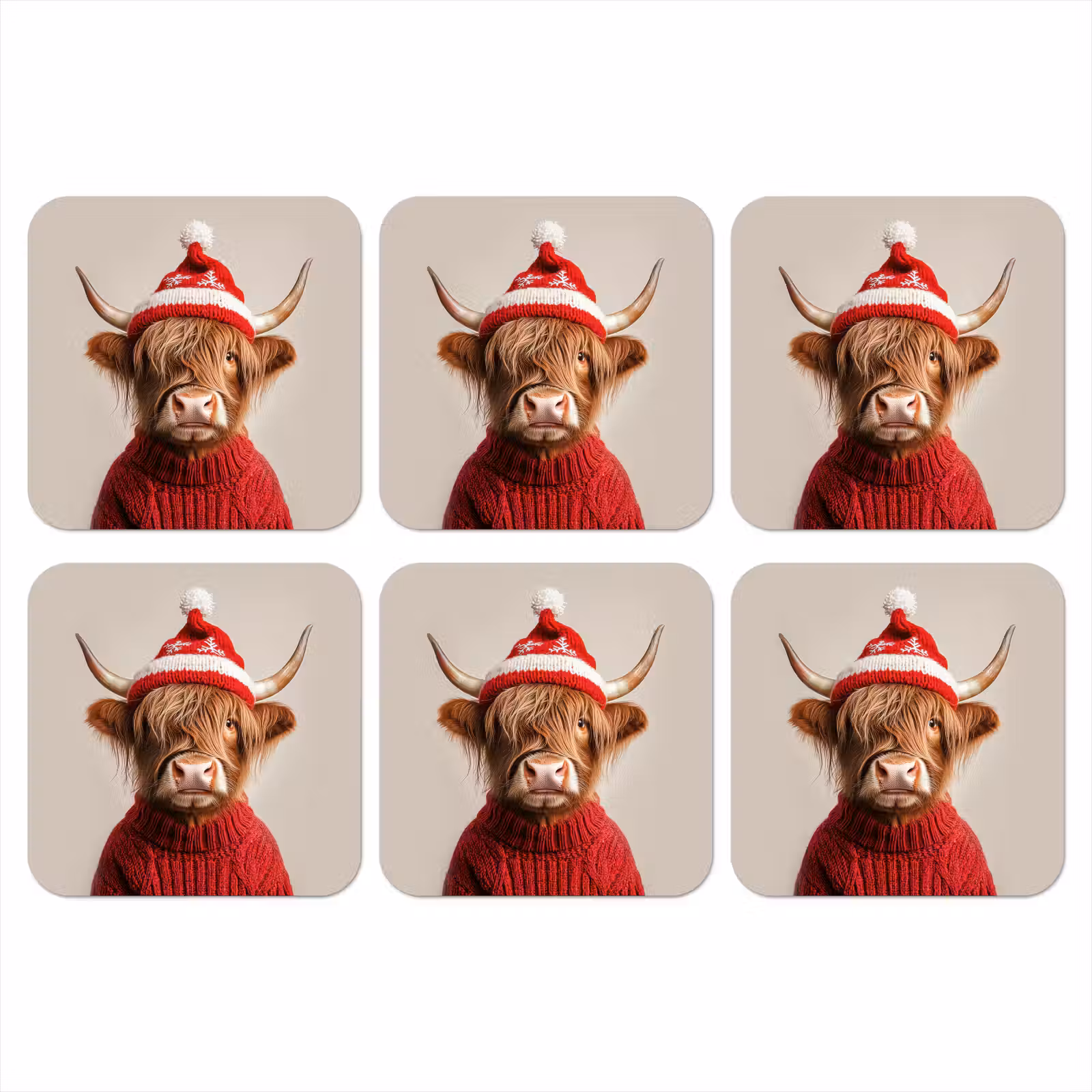 Onderzetter - Schotse Hooglander - Kerst - Muts - Trui - Winter — 1