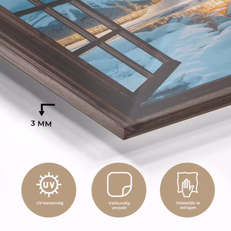 Glas schilderij - Doorkijk - Winter - Landschap - Natuur - Huis - Bergen — 3