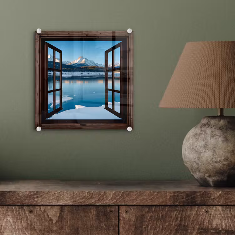 Glas schilderij - Doorkijk - Winterlandschap - Meer - Bergen - Uitzicht — 4