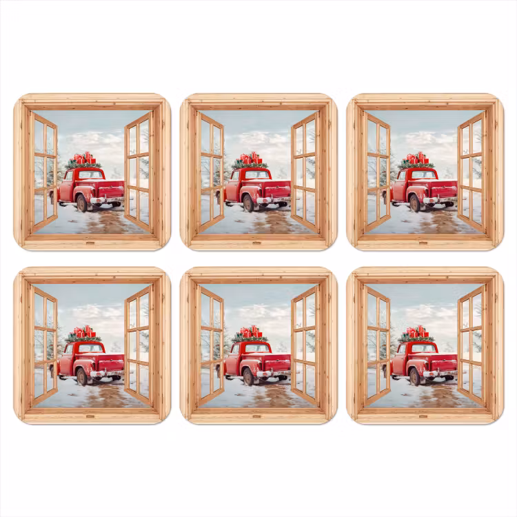 Onderzetter - Doorkijk - Auto - Kerst - Cadeaus - Winter - Landschap — 1