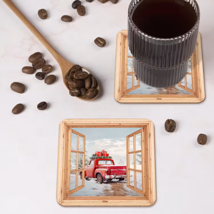 Onderzetter - Doorkijk - Auto - Kerst - Cadeaus - Winter - Landschap — 4