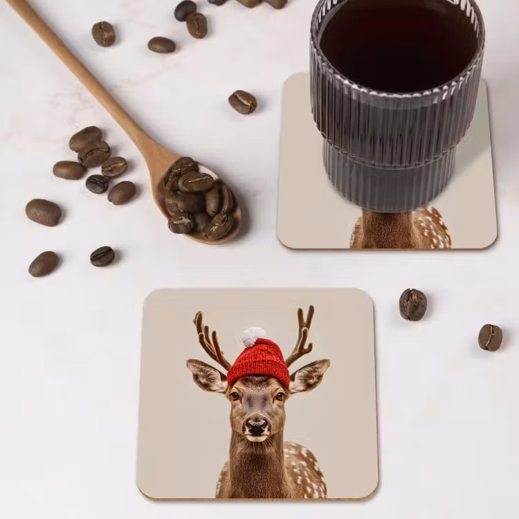 Onderzetter - Hert - Kerst - Muts - Dieren - Winter - Grappig — 4