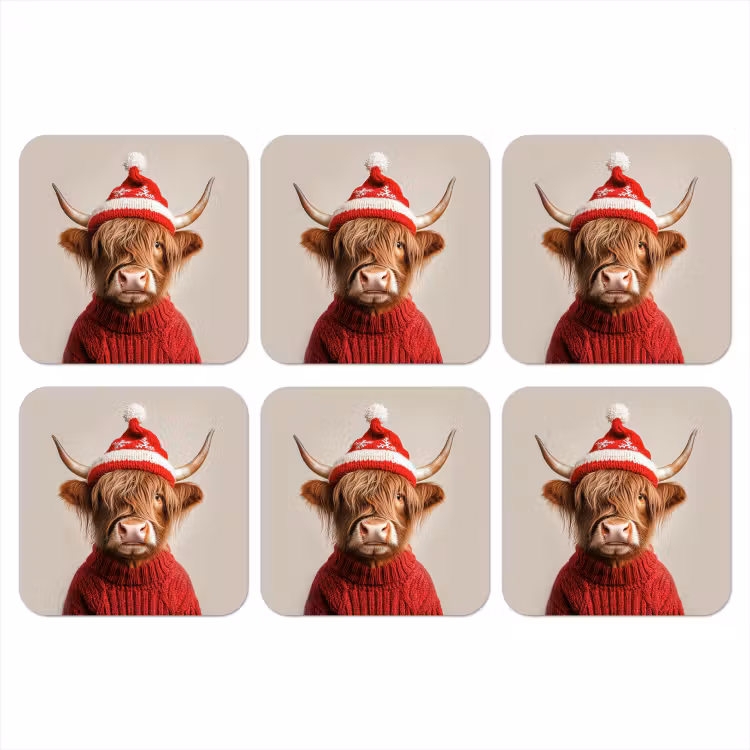 Onderzetter - Schotse Hooglander - Kerst - Muts - Trui - Winter — 1