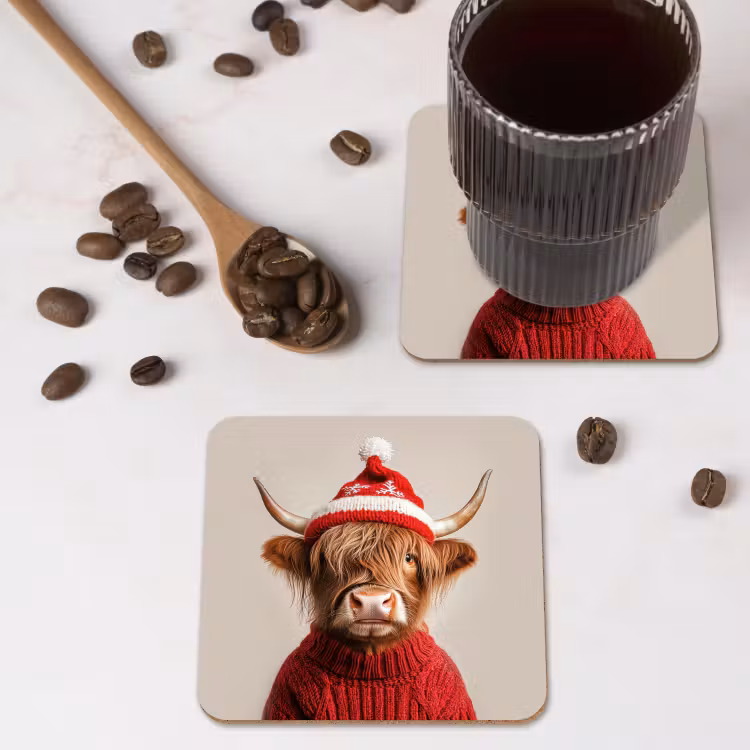 Onderzetter - Schotse Hooglander - Kerst - Muts - Trui - Winter — 4