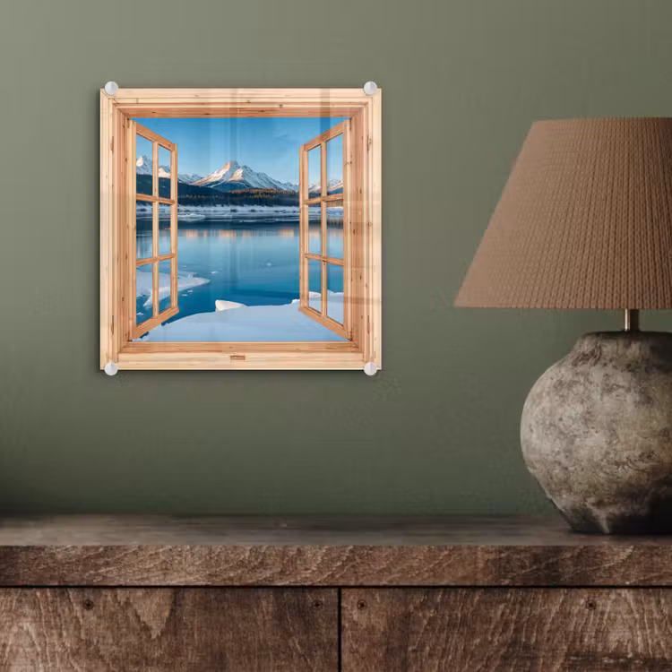 Glas schilderij - Doorkijk - Landschap - Winter - Meer - Bergen - Uitzicht — 4