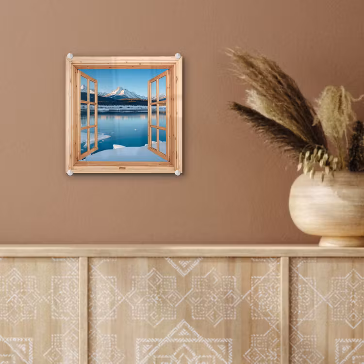 Glas schilderij - Doorkijk - Landschap - Winter - Meer - Bergen - Uitzicht — 6