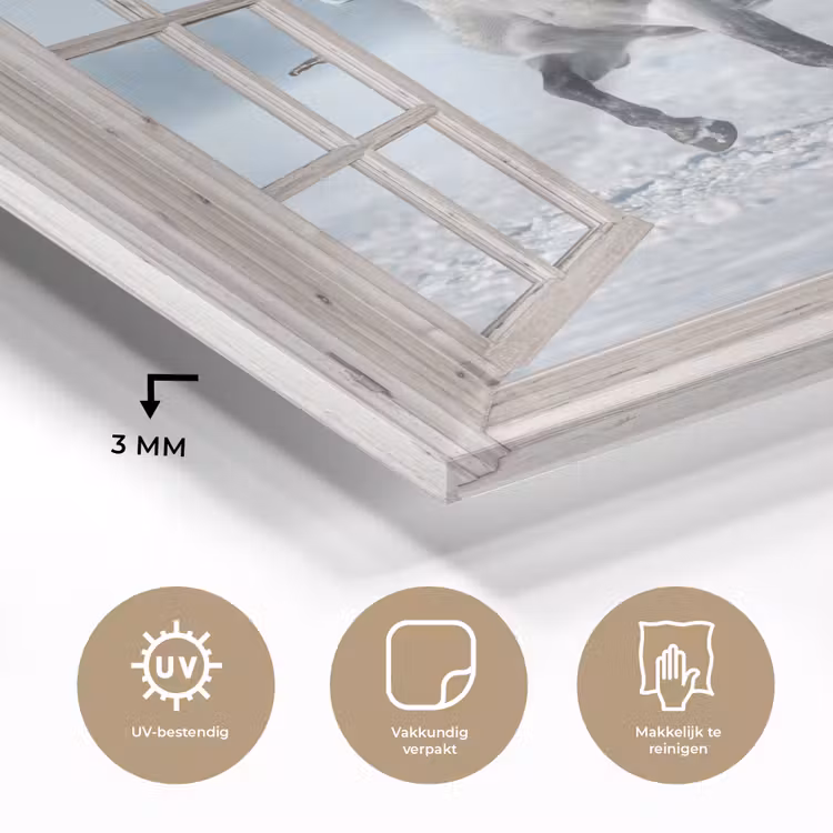 Glas schilderij - Doorkijk - Paarden - Winter - Dieren - Natuur - Wit — 3