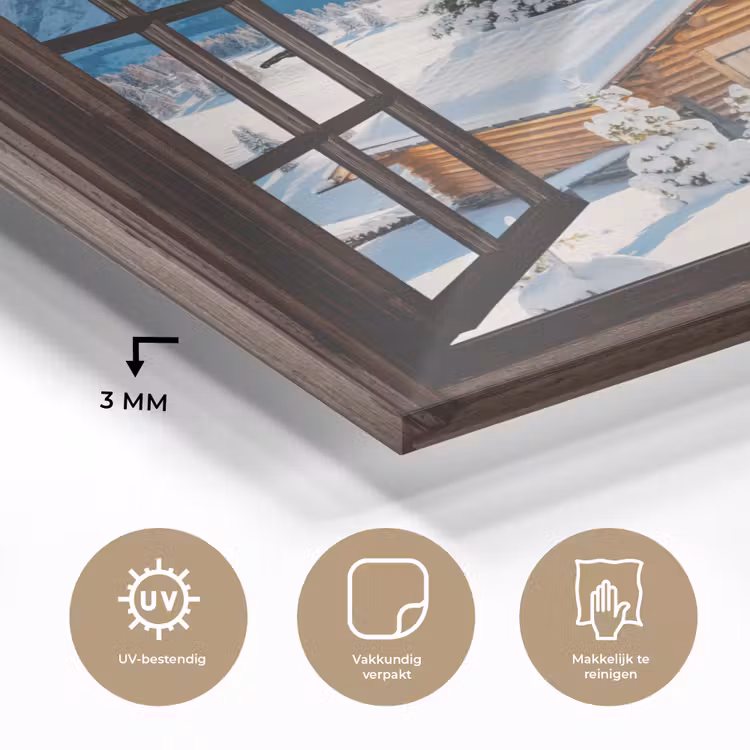 Glas schilderij - Doorkijk - Winter - Landschap - Huisje - Bergen — 3