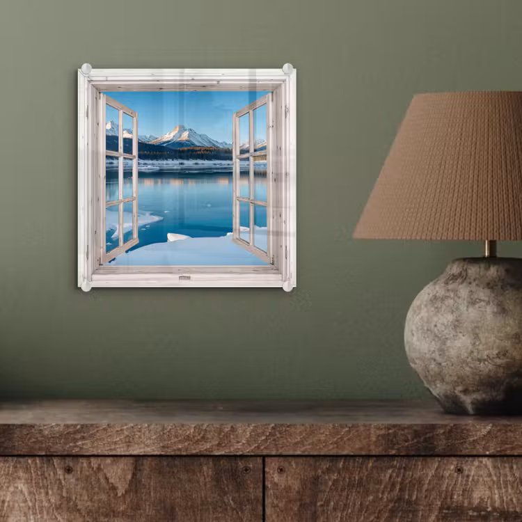Glas schilderij - Landschap - Winter - Meer - Bergen - Uitzicht - Doorkijk - Licht — 4