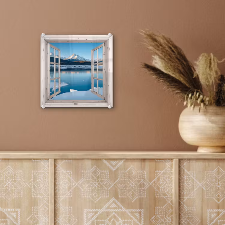Glas schilderij - Landschap - Winter - Meer - Bergen - Uitzicht - Doorkijk - Licht — 6