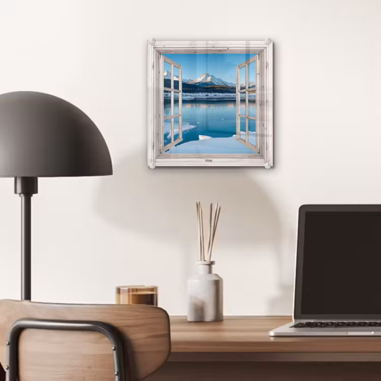 Glas schilderij - Landschap - Winter - Meer - Bergen - Uitzicht - Doorkijk - Licht — 7