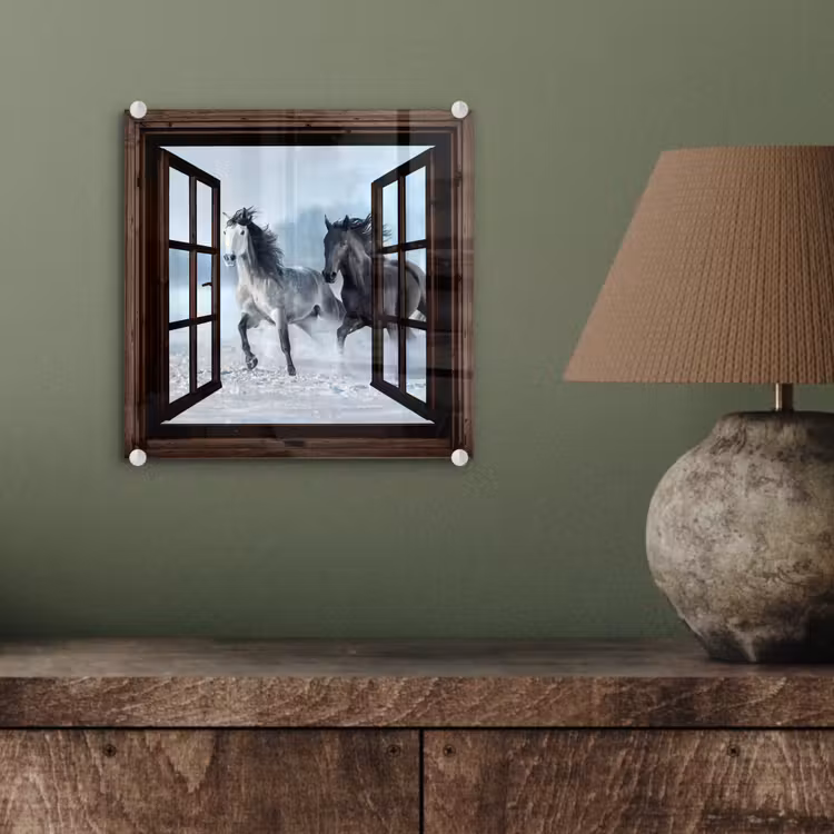 Glas schilderij - Paarden - Winter - Dieren - Natuur - Doorkijk — 4