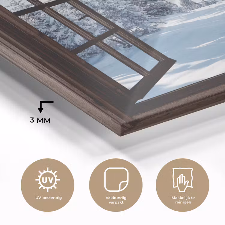 Glas schilderij - Winter - Landschap - Natuur - Berg - Bomen - Doorkijk - Uitzicht — 3