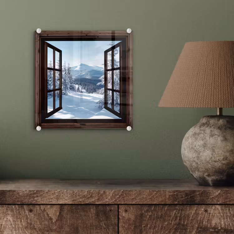 Glas schilderij - Winter - Landschap - Natuur - Berg - Bomen - Doorkijk - Uitzicht — 4