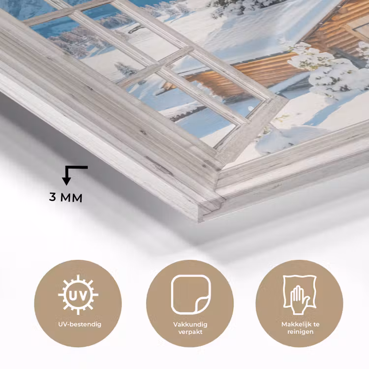 Glas schilderij - Winterlandschap - Huisje - Bergen - Uitzicht - Doorkijk - Natuur — 3