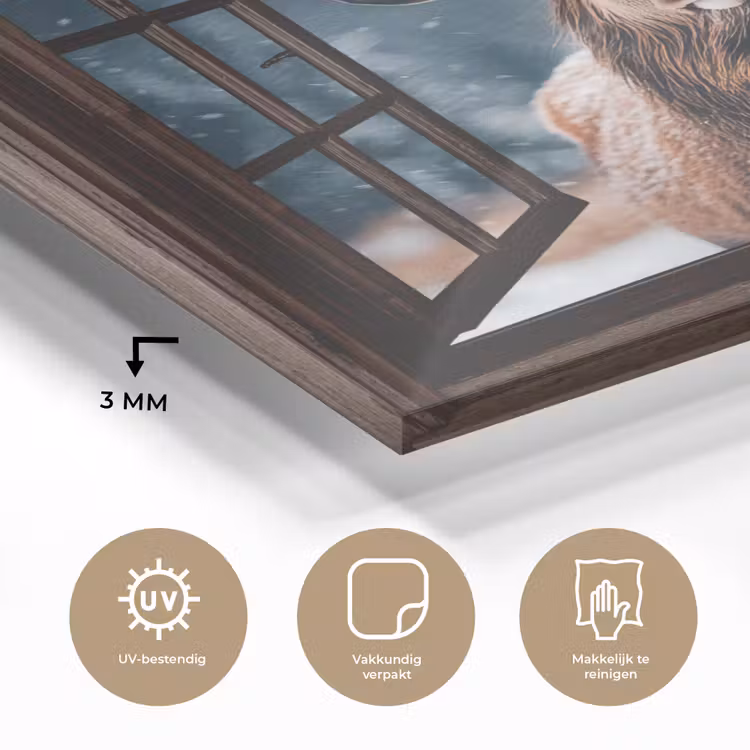 Glas schilderij - Doorkijk - Hert - Dieren - Landschap - Winter - Sneeuw - Landelijk — 3