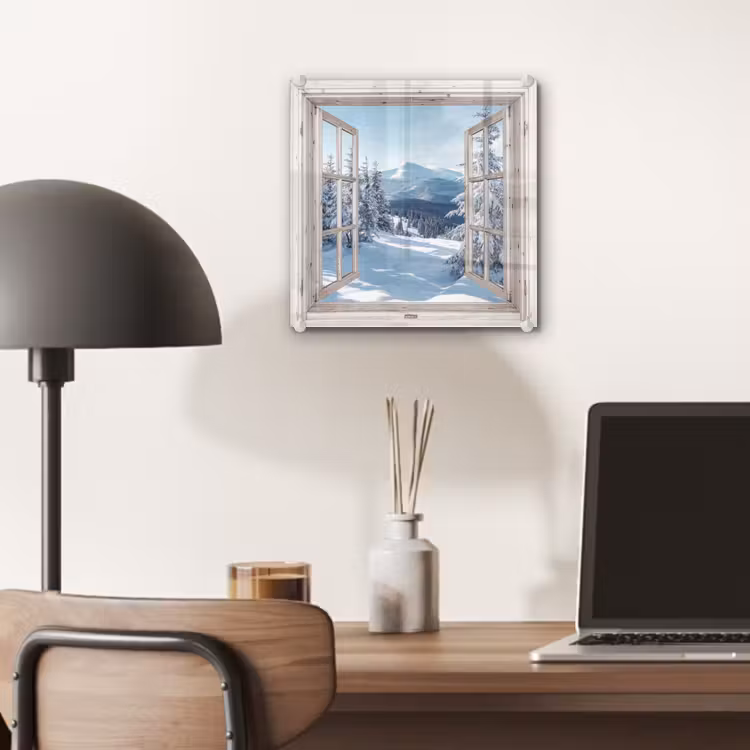 Glas schilderij - Doorkijk - Winter - Landschap - Natuur - Berg - Bomen - Wit — 7