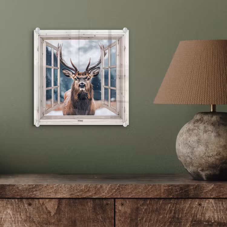 Glas schilderij - Hert - Dieren - Landschap - Winter - Sneeuw - Doorkijk - Natuur — 4