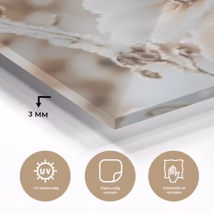 Glas schilderij - Bloemen - Winter - Wit - Sneeuw - Beige — 3