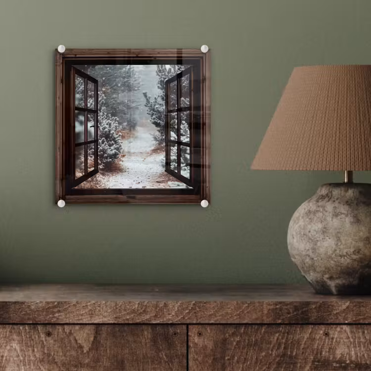 Glas schilderij - Bos - Winter - Bomen - Natuur - Pad - Doorkijk — 4