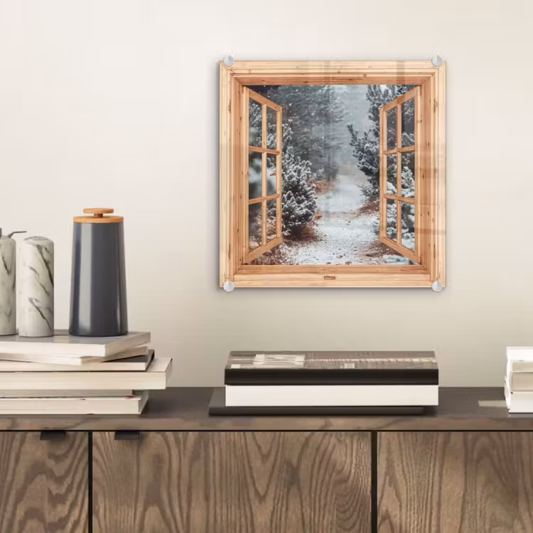 Glas schilderij - Bos - Winter - Bomen - Natuur - Pad - Doorkijk — 2