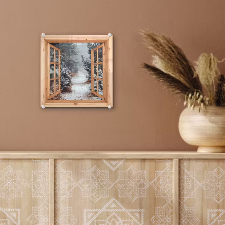Glas schilderij - Bos - Winter - Bomen - Natuur - Pad - Doorkijk — 6