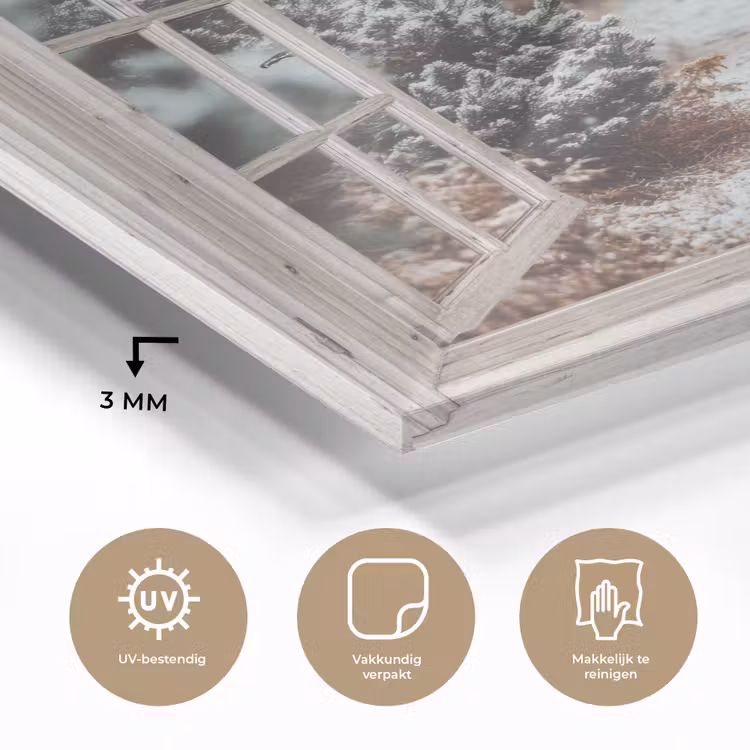 Glas schilderij - Bos - Winter - Bomen - Natuur - Pad - Doorkijk - Wit — 3