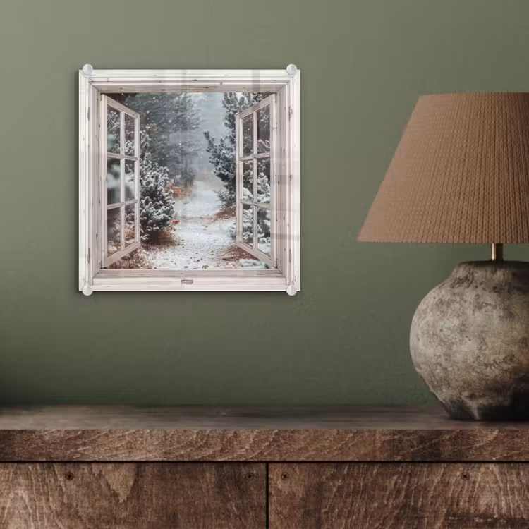 Glas schilderij - Bos - Winter - Bomen - Natuur - Pad - Doorkijk - Wit — 4