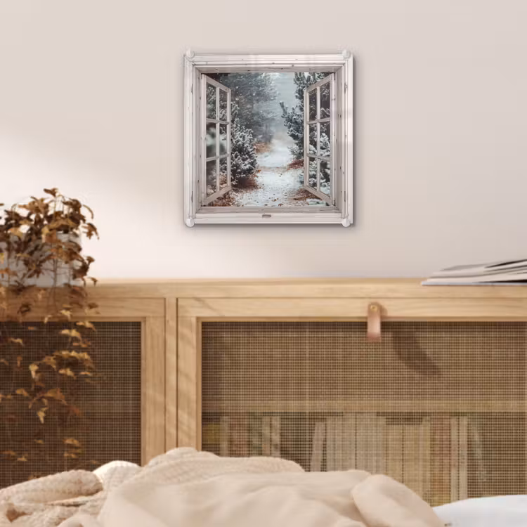 Glas schilderij - Bos - Winter - Bomen - Natuur - Pad - Doorkijk - Wit — 5