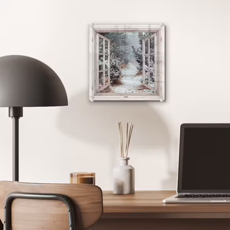 Glas schilderij - Bos - Winter - Bomen - Natuur - Pad - Doorkijk - Wit — 7