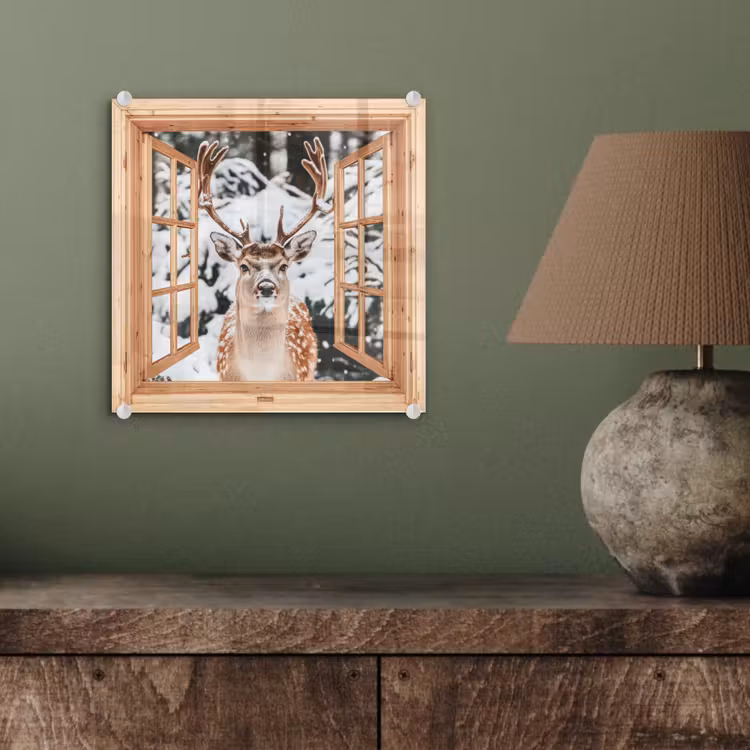 Glas schilderij - Doorkijk - Hert - Sneeuw - Winter - Bos - Dieren — 4
