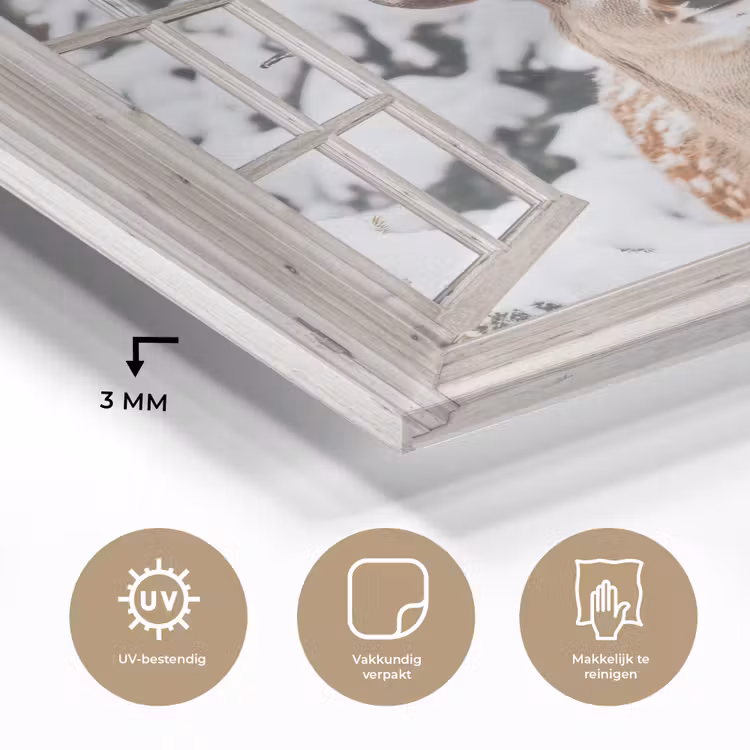 Glas schilderij - Doorkijk - Hert - Sneeuw - Winter - Bos - Dieren - Natuur — 3