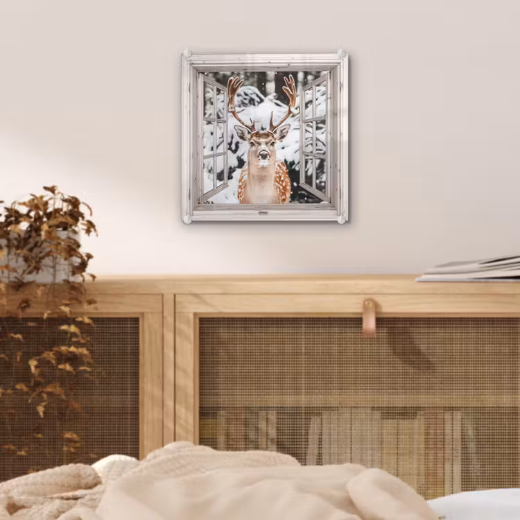 Glas schilderij - Doorkijk - Hert - Sneeuw - Winter - Bos - Dieren - Natuur — 5
