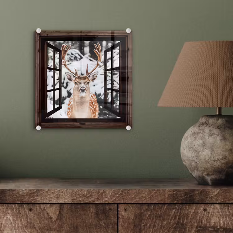 Glas schilderij - Hert - Sneeuw - Winter - Bos - Dieren - Doorkijk — 4