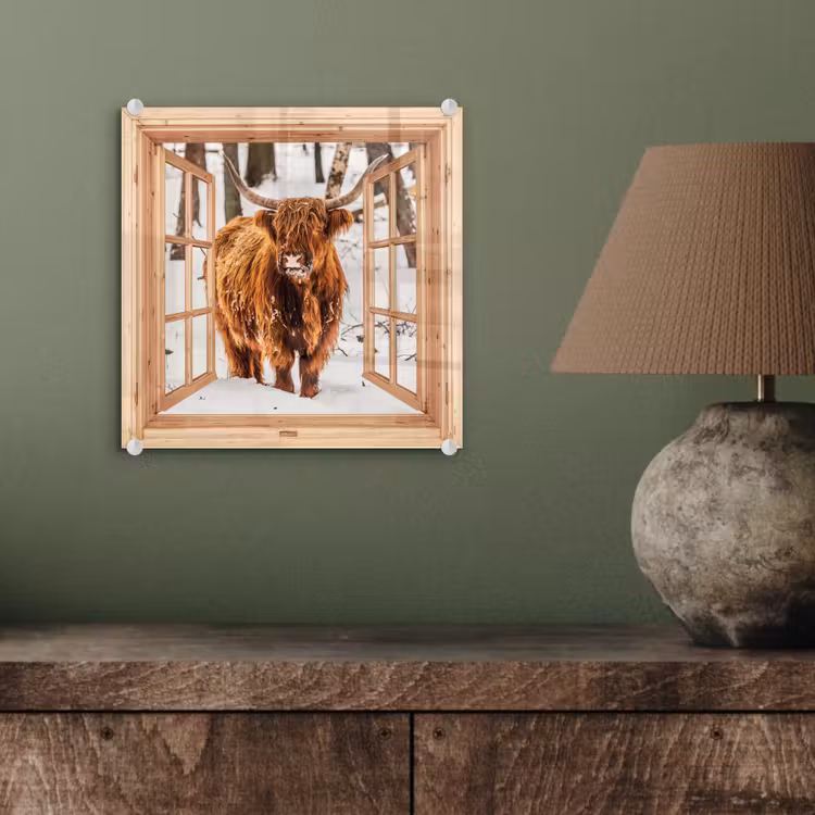 Glas schilderij - Schotse Hooglander - Winter - Landschap - Natuur - Dieren - Doorkijk — 4